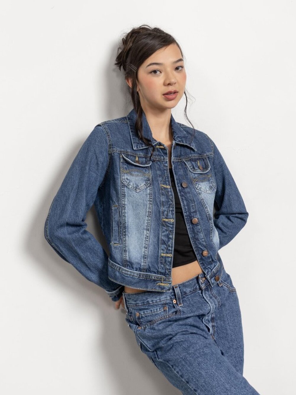DENIM JACKET Y2K Vintage Jeans 2000's Faded / Small Medium